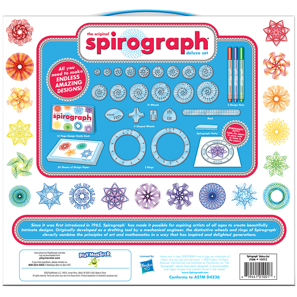 Spirograph Deluxe Tin Set Draw Spiral Designs Interlocking Toys Gears Wheels HXJ 