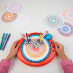 Top-Down View of the Spirograph Machine with drawings